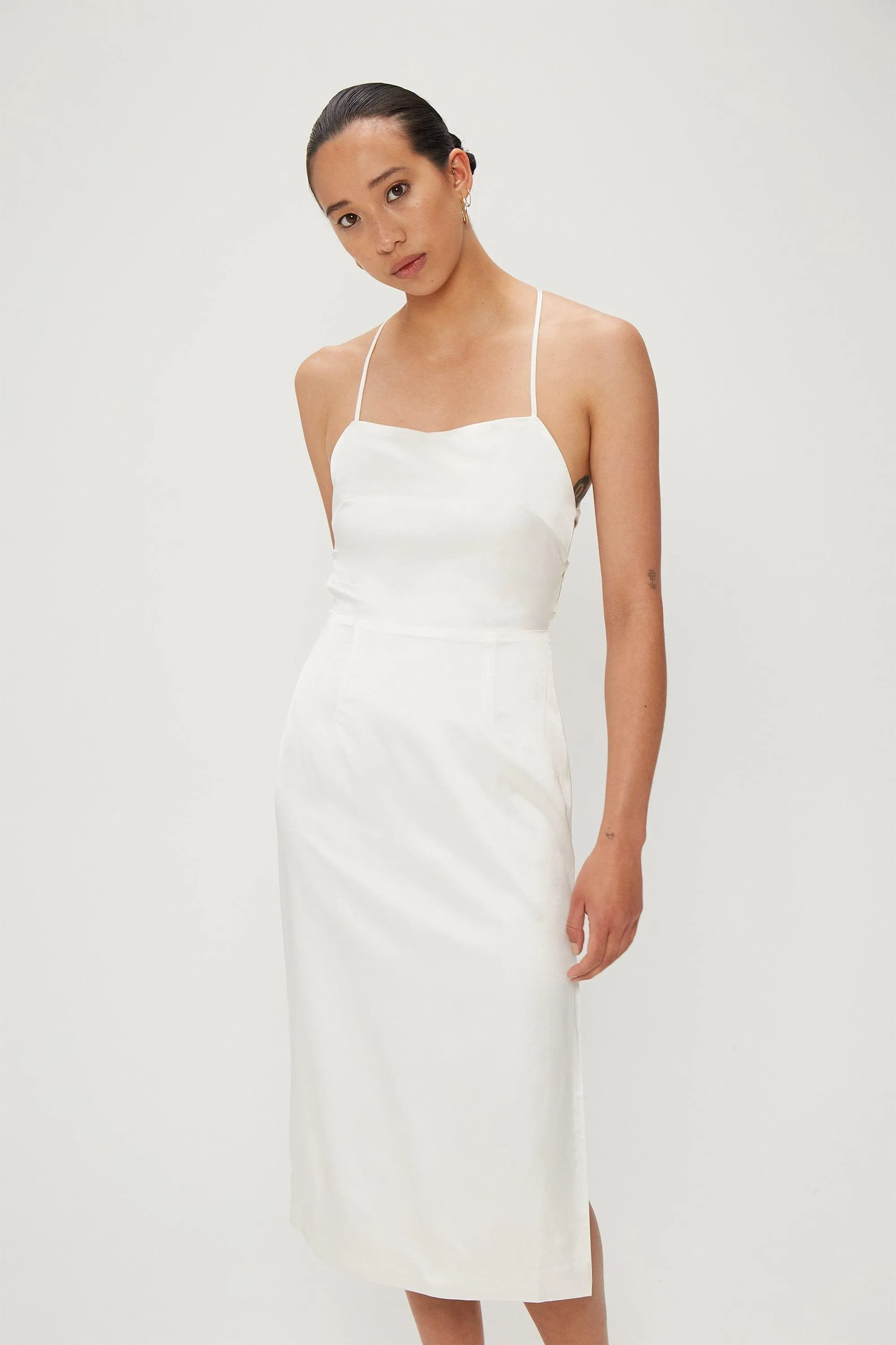 LONG NIGHTS LACE BACK DRESS | OFF WHITE