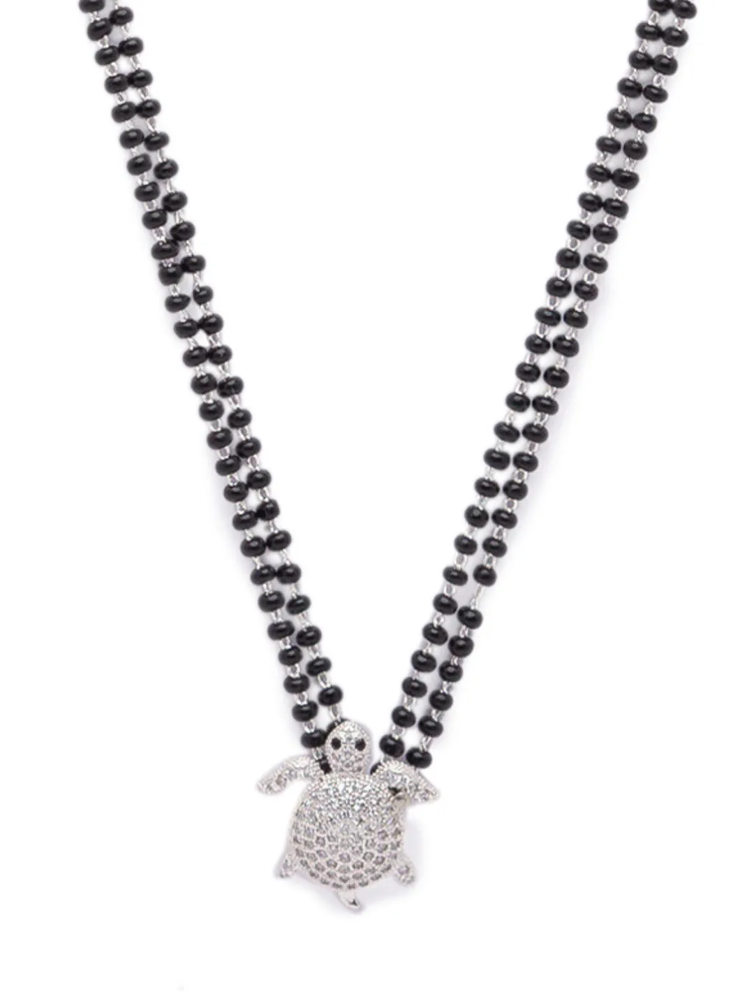 Long Silver Mangalsutra Designs Brass Silver Plated AD Tortoise Pendant मंगळसूत्र (25 Inches)