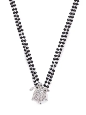 Long Silver Mangalsutra Designs Brass Silver Plated AD Tortoise Pendant मंगळसूत्र (25 Inches)