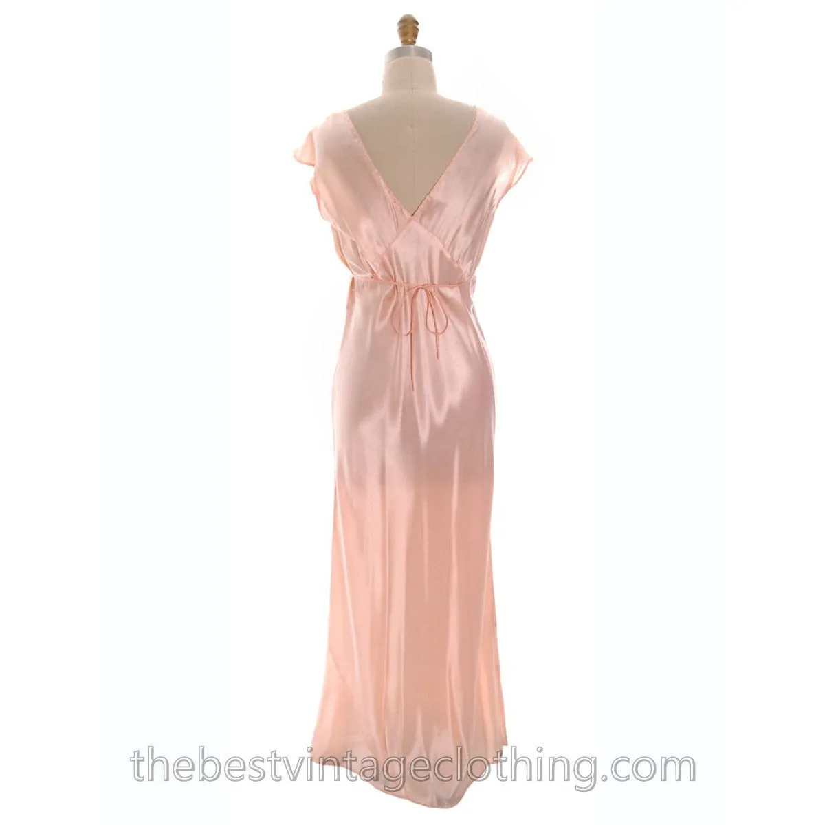 Lovely NOS Vintage 1930s Bias Cut Nightgown Peach Rayon Satin M Pretty Details