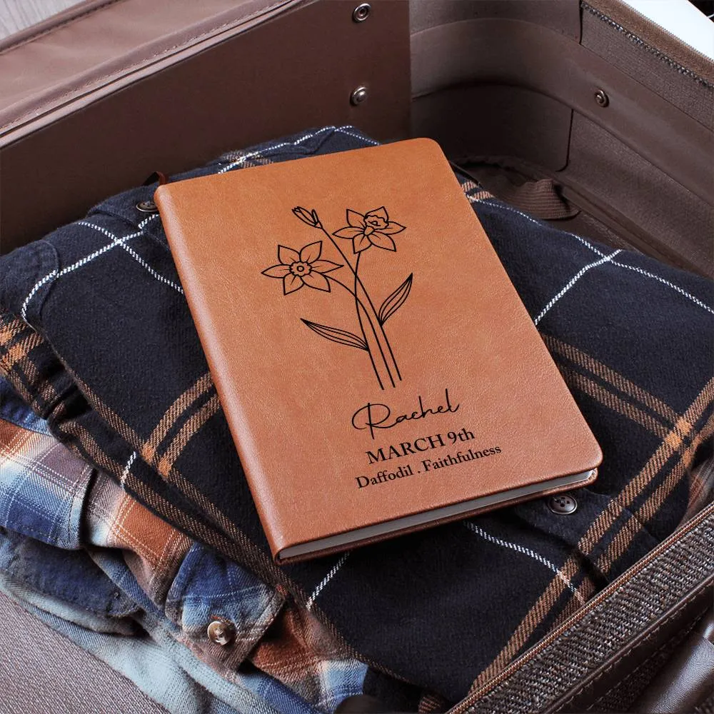 March Birth Flower Personalized Journal, Daffodil Birth Flower Custom Journal, Engraved Gratitude Journal, Prayer Journal, Christmas Gifts
