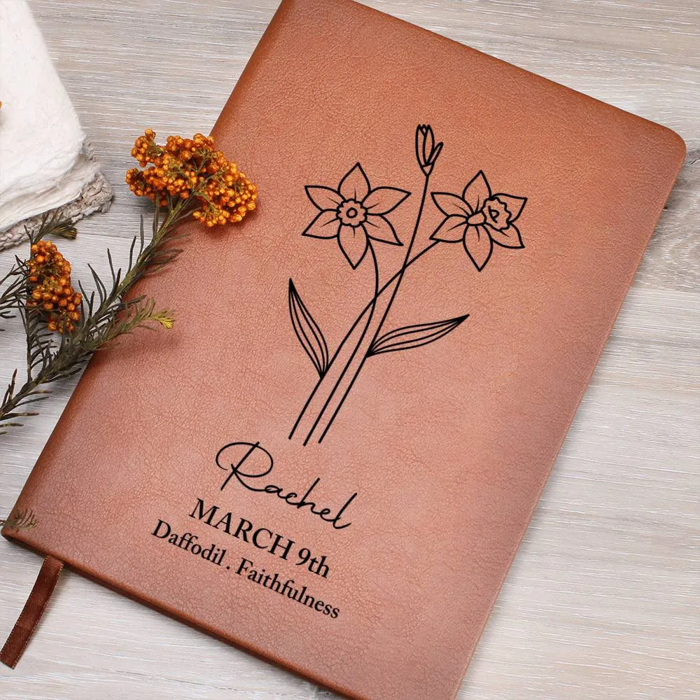 March Birth Flower Personalized Journal, Daffodil Birth Flower Custom Journal, Engraved Gratitude Journal, Prayer Journal, Christmas Gifts