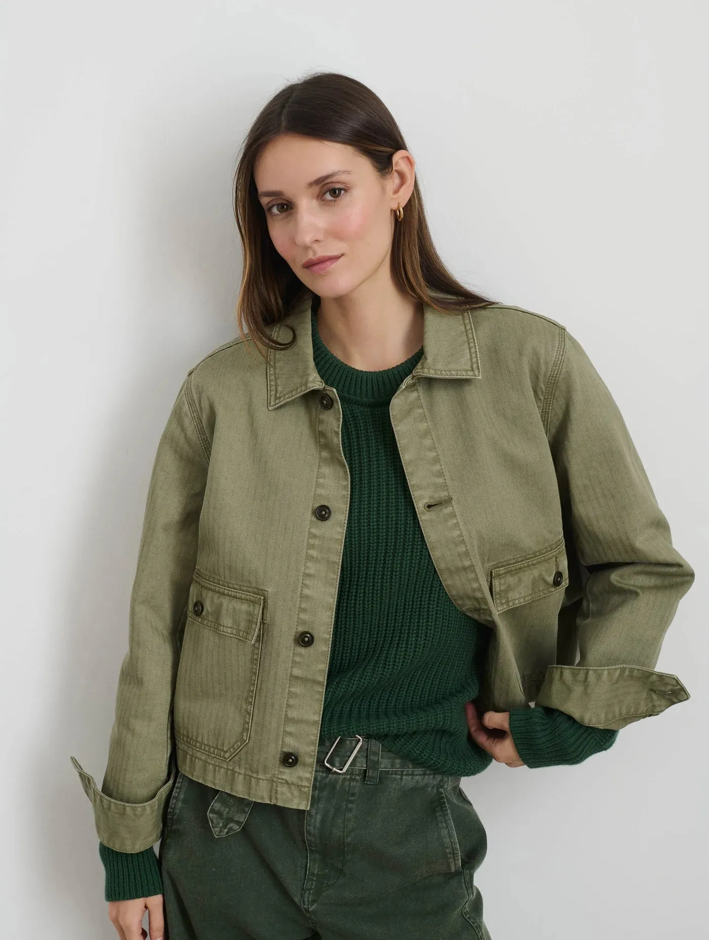 Marfa Work Jacket In Herringbone - Vintage Olive