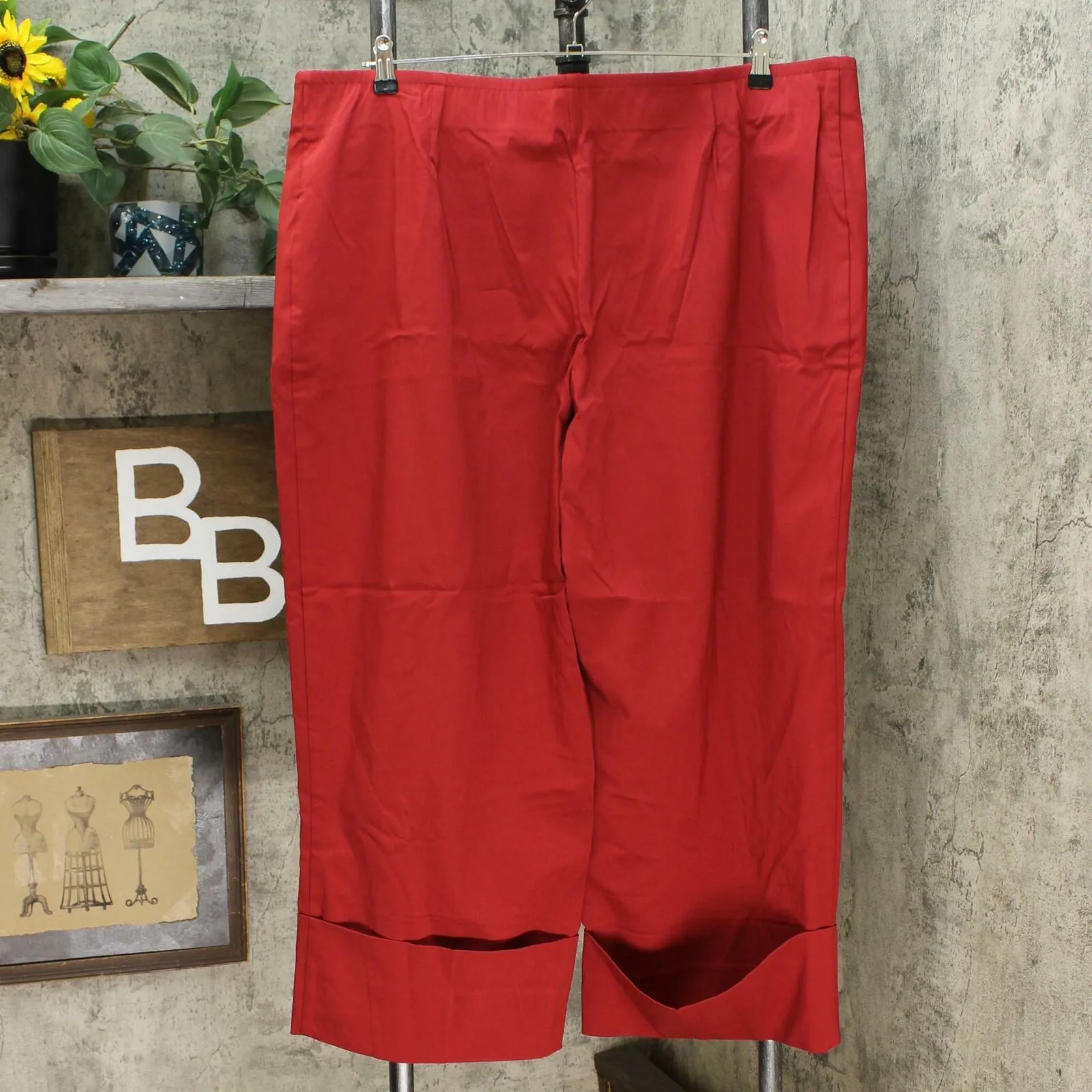 MarlaWynne Women's Plus Size Cropped FLATTERfit Pants With Cuff Scarlet Red 24W