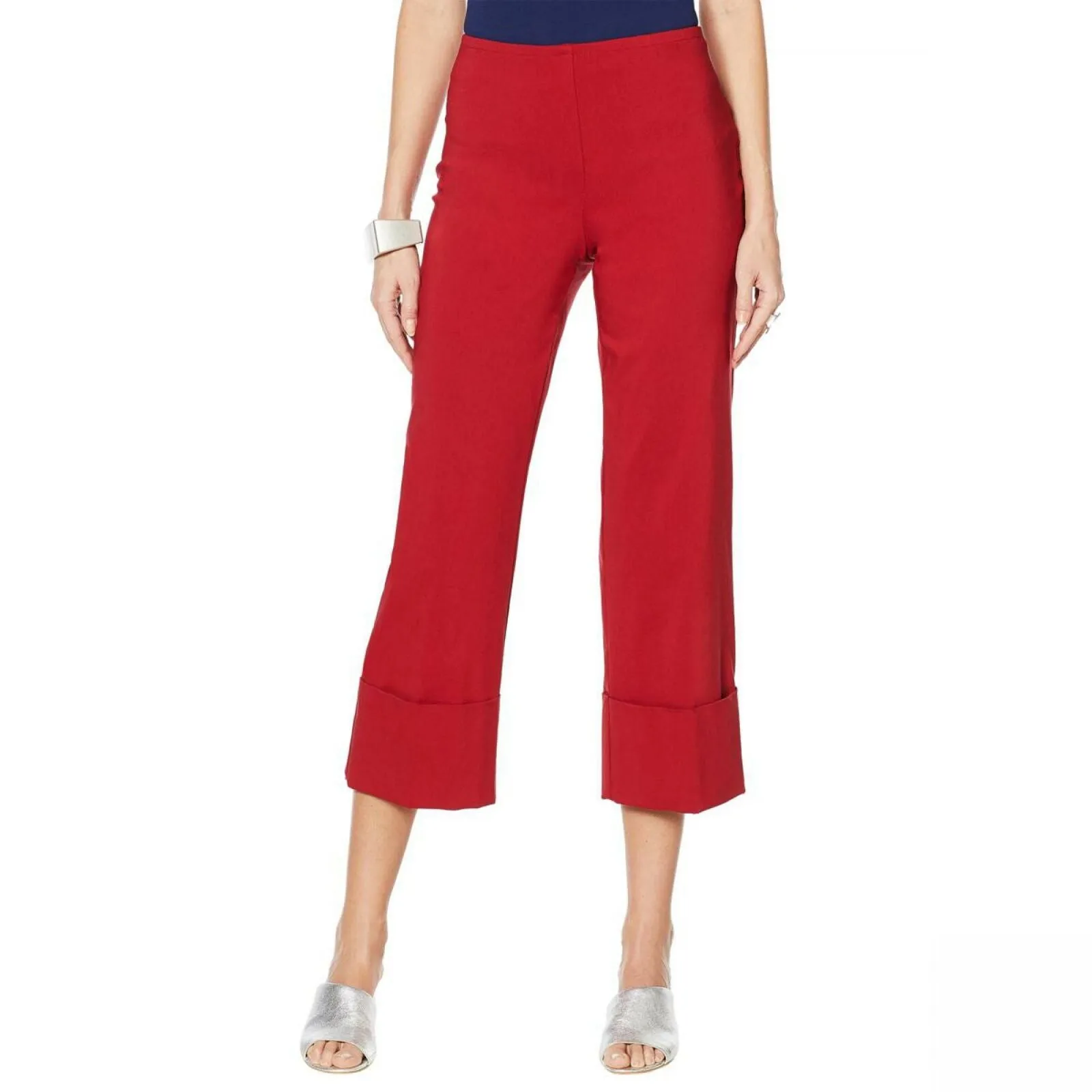 MarlaWynne Women's Twill FLATTERfit Cropped Pants With Cuff
