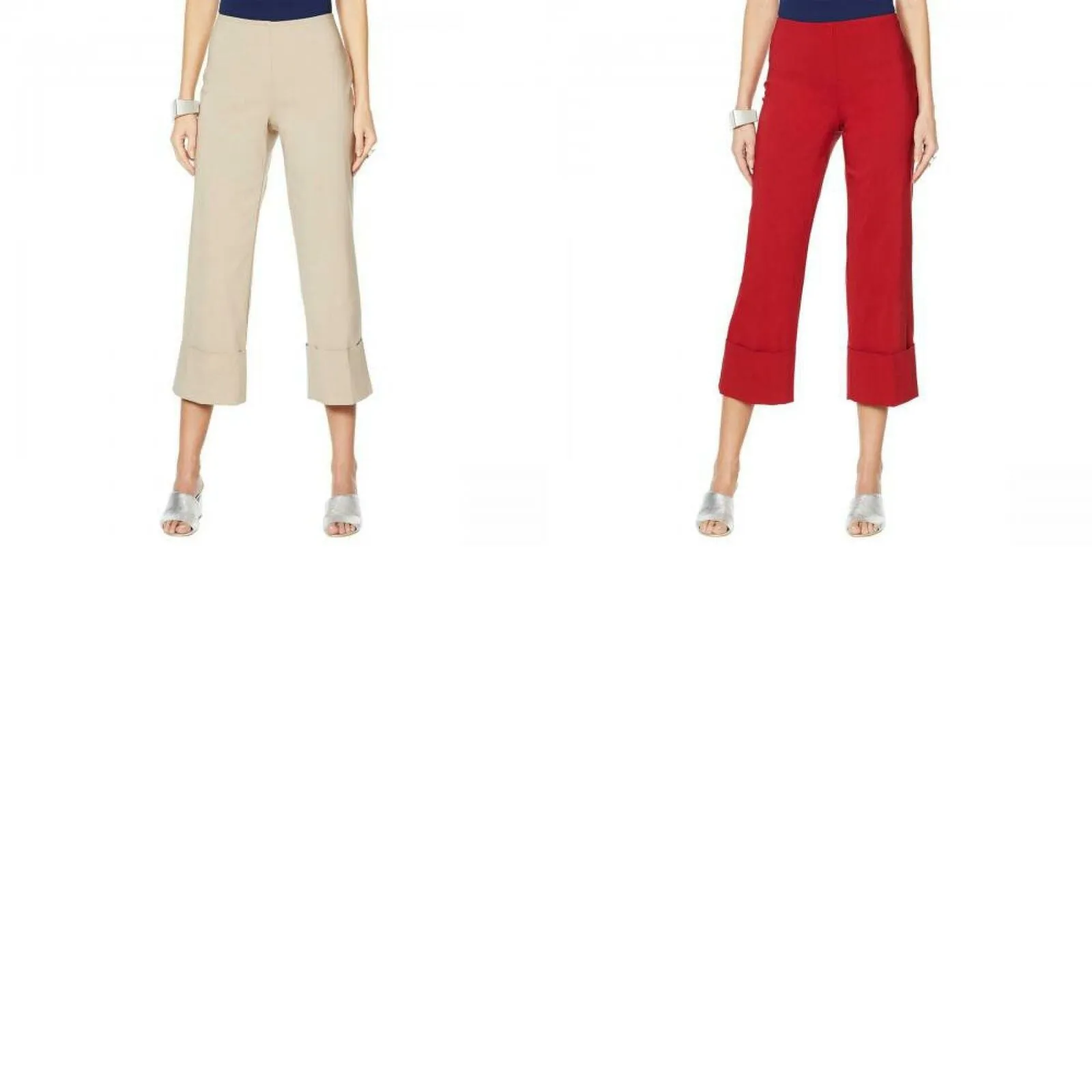 MarlaWynne Women's Twill FLATTERfit Cropped Pants With Cuff