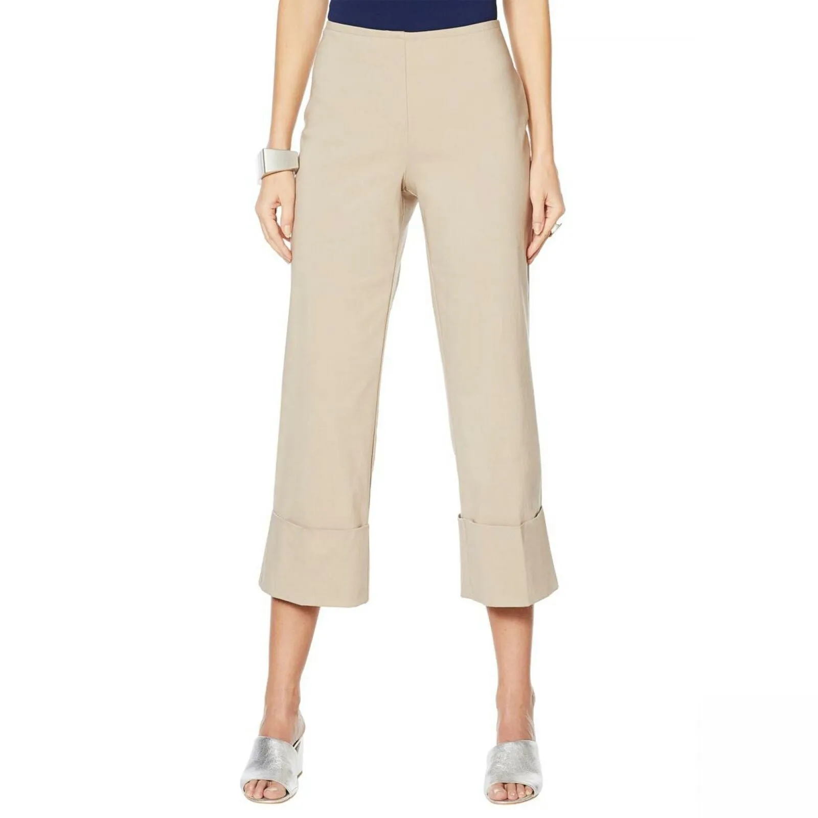 MarlaWynne Women's Twill FLATTERfit Cropped Pants With Cuff