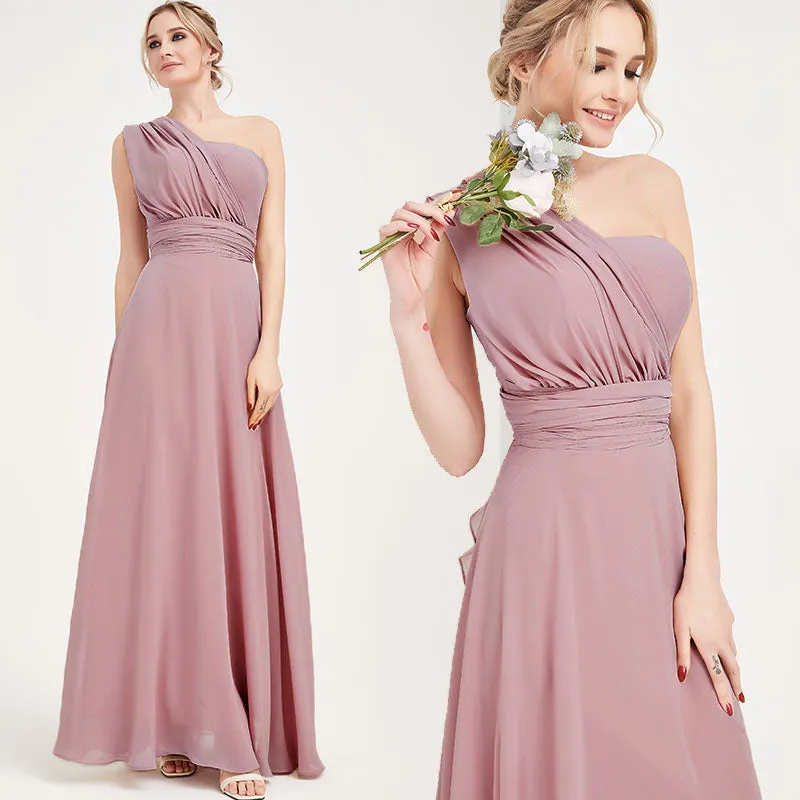 Mauve Convertible Chiffon Bridesmaid Dress Wrap Floor Length Gown
