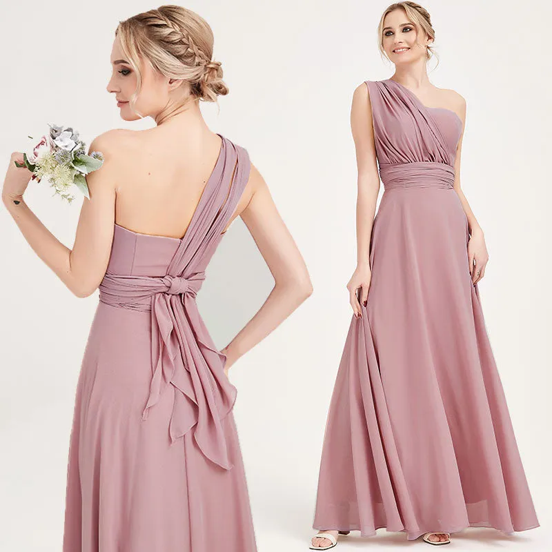 Mauve Convertible Chiffon Bridesmaid Dress Wrap Floor Length Gown
