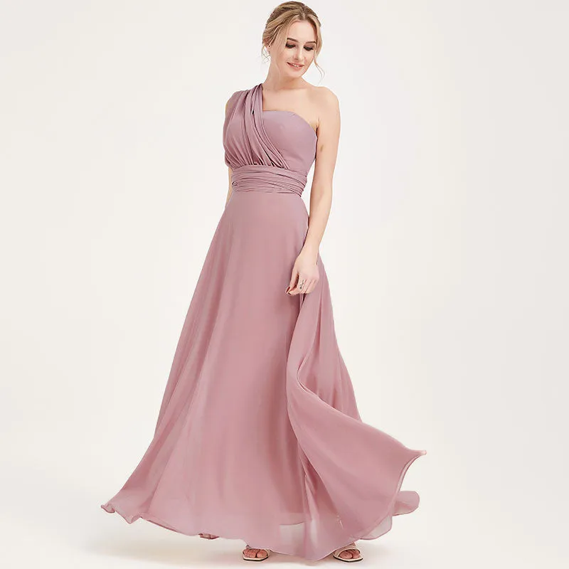 Mauve Convertible Chiffon Bridesmaid Dress Wrap Floor Length Gown