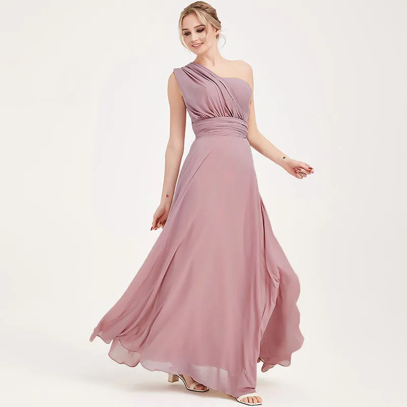 Mauve Convertible Chiffon Bridesmaid Dress Wrap Floor Length Gown