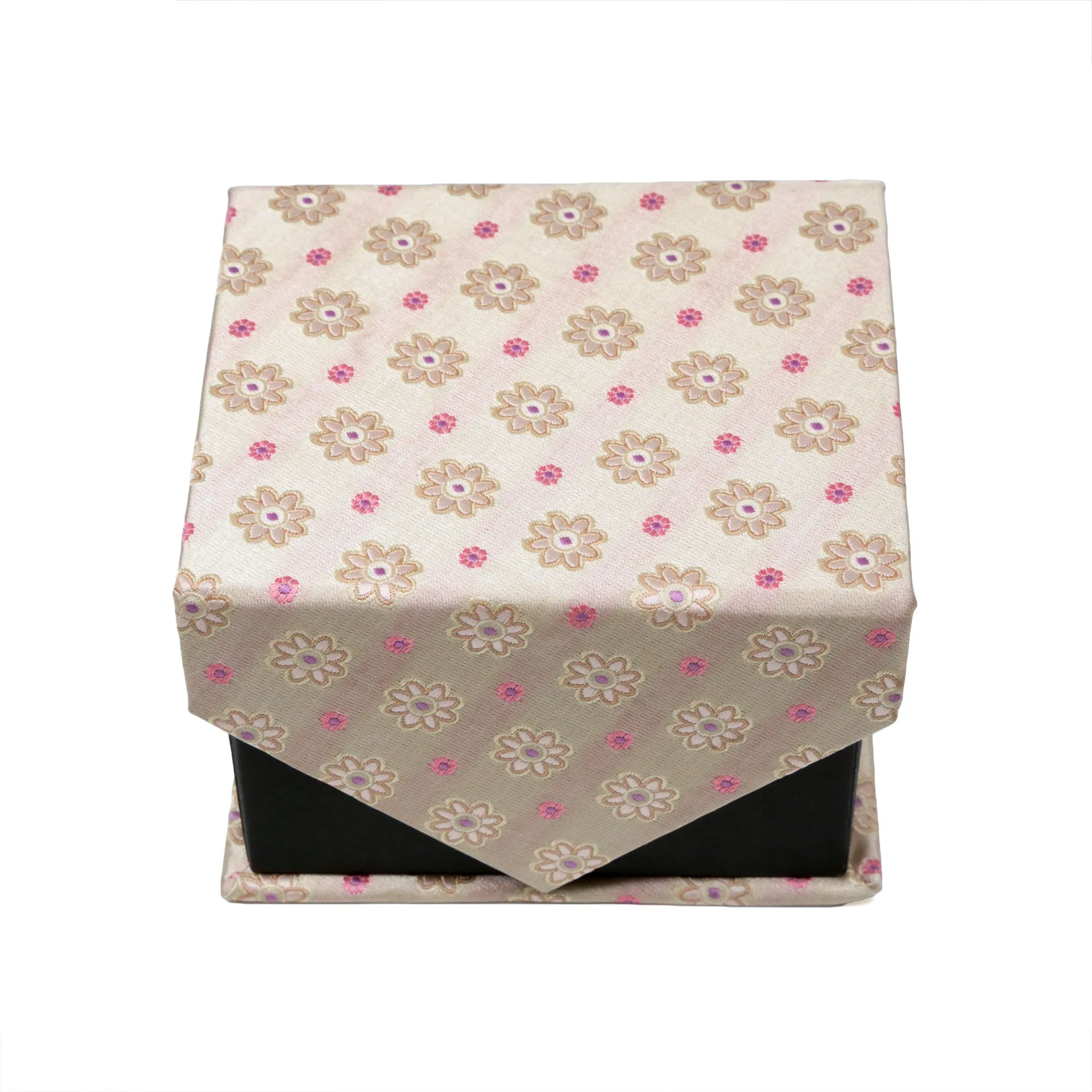 Men's Beige/Pink Floral Grid Geometric Pattern Design 4-pc Necktie Box Set