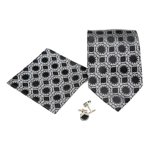 Men's Black-White Geometric Pattern Design 4-pc Necktie Box Set