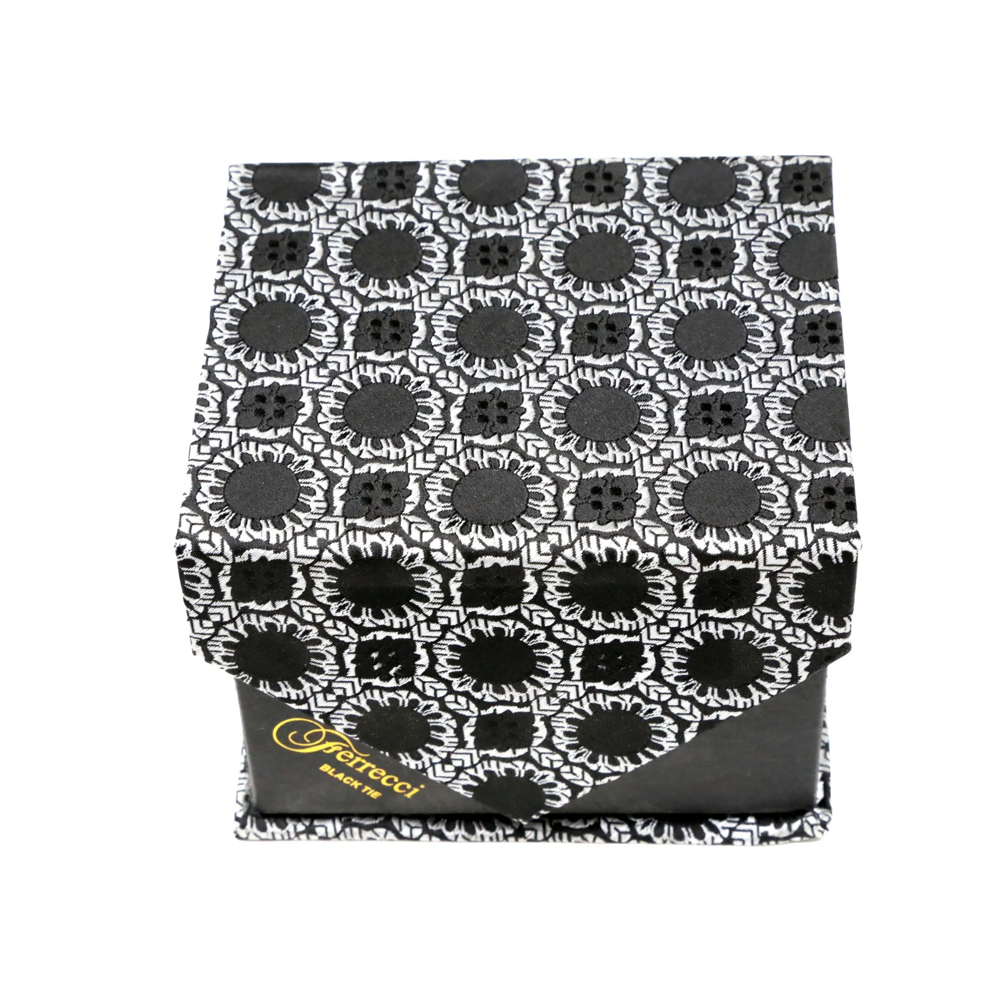 Men's Black-White Geometric Pattern Design 4-pc Necktie Box Set