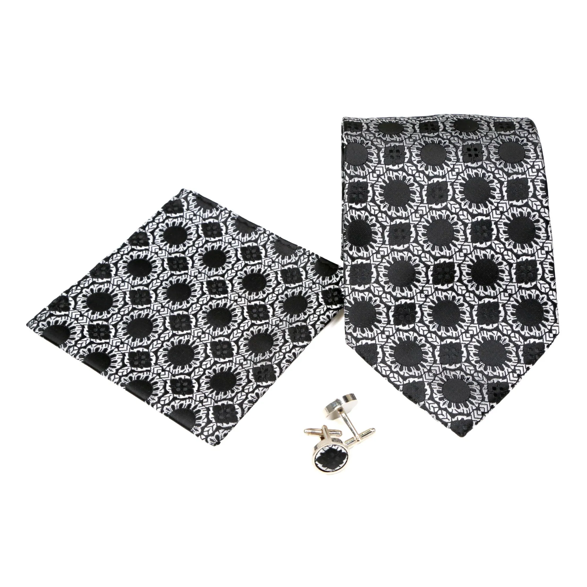 Men's Black-White Geometric Pattern Design 4-pc Necktie Box Set