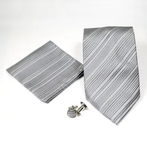 Men's Blue-Silver Striped Pattern Design 4-pc Necktie Box Set
