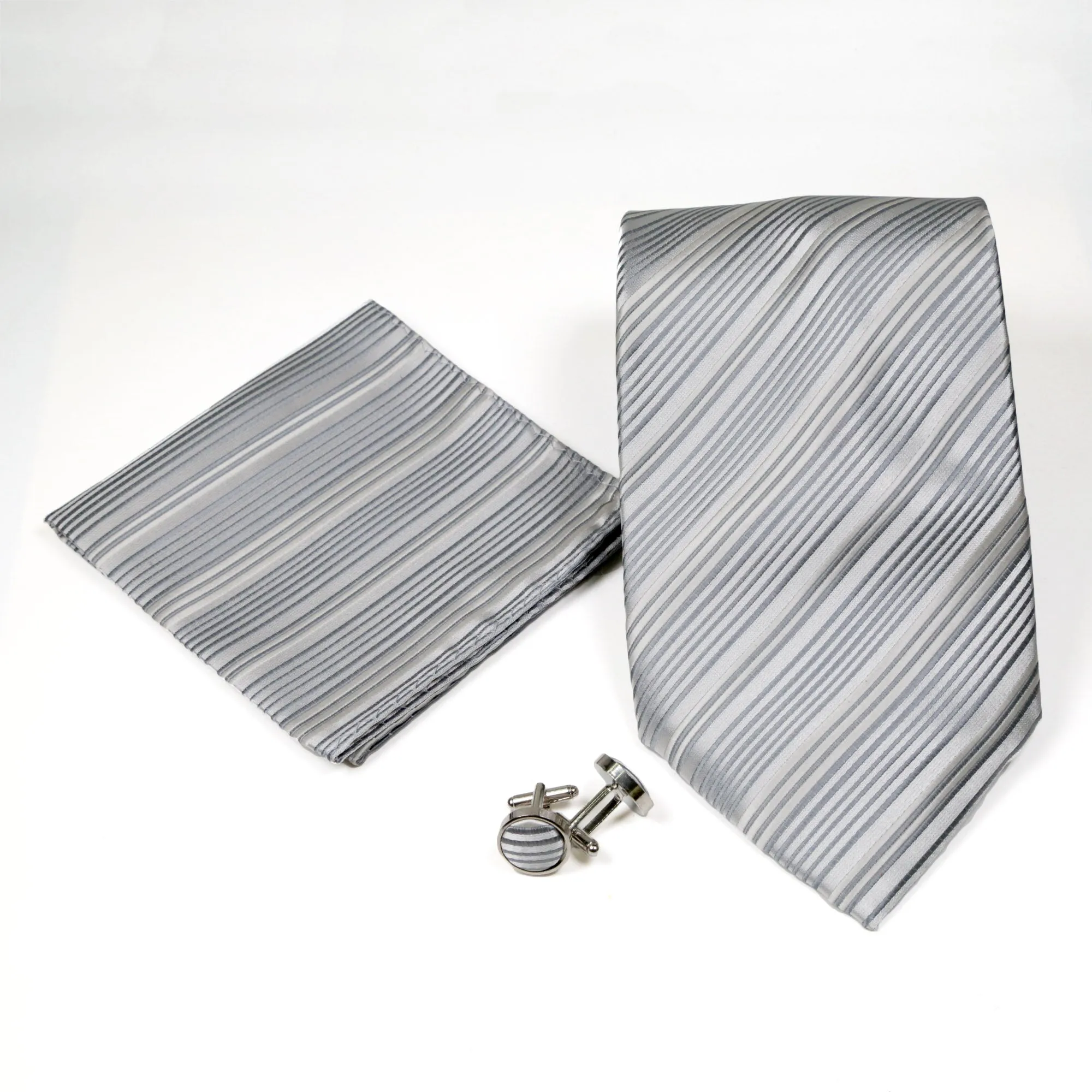 Men's Blue-Silver Striped Pattern Design 4-pc Necktie Box Set