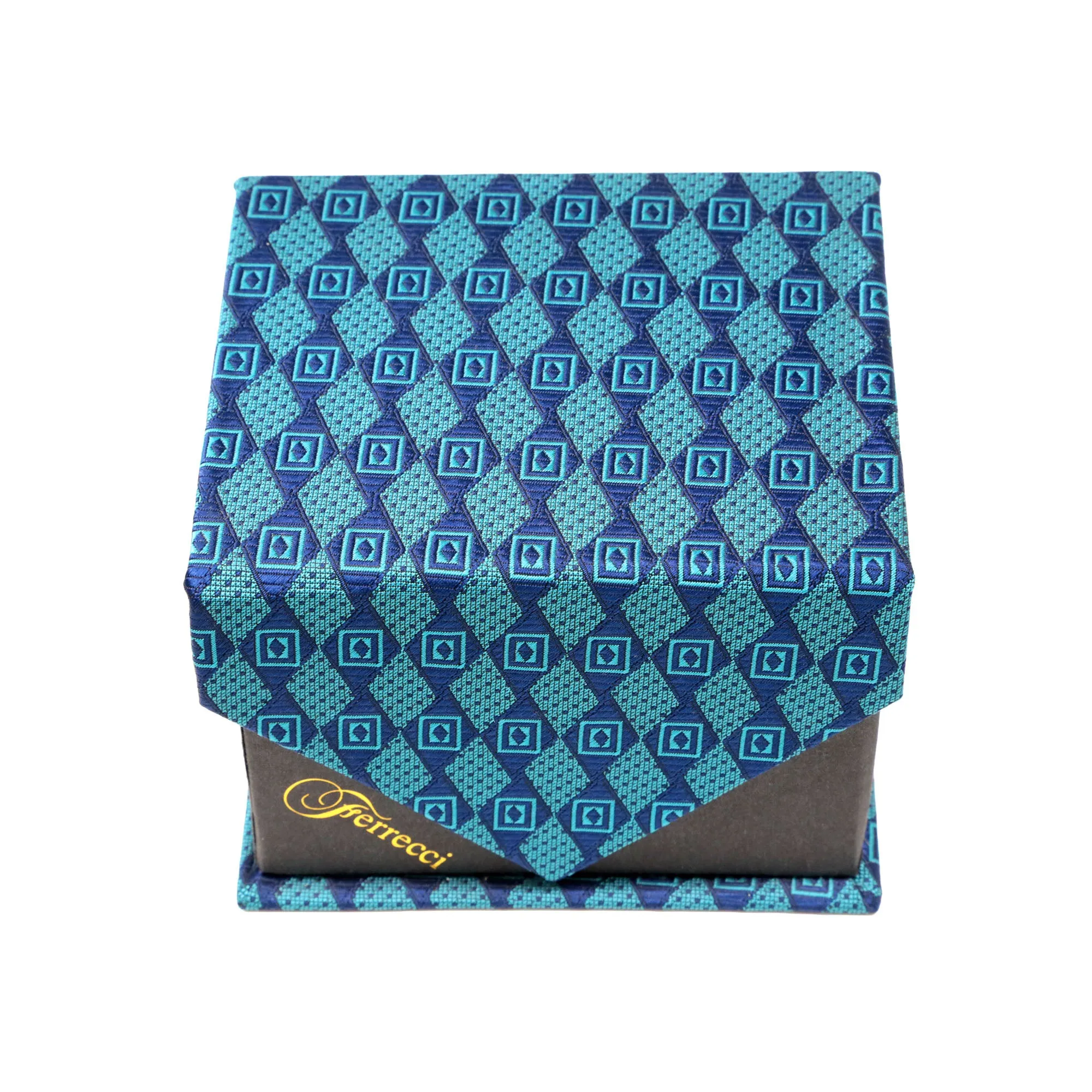 Men's Blue Squared Pattern Design 4-pc Necktie Box Set