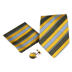 Men's Gold/Grey Striped Geometric Pattern Design 4-pc Necktie Box Set