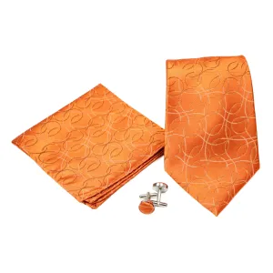 Men's Orange-Orange Geometric Pattern Design 4-pc Necktie Box Set