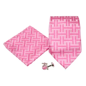 Men's Pink/Pink Geometric Pattern Design 4-pc Necktie Box Set