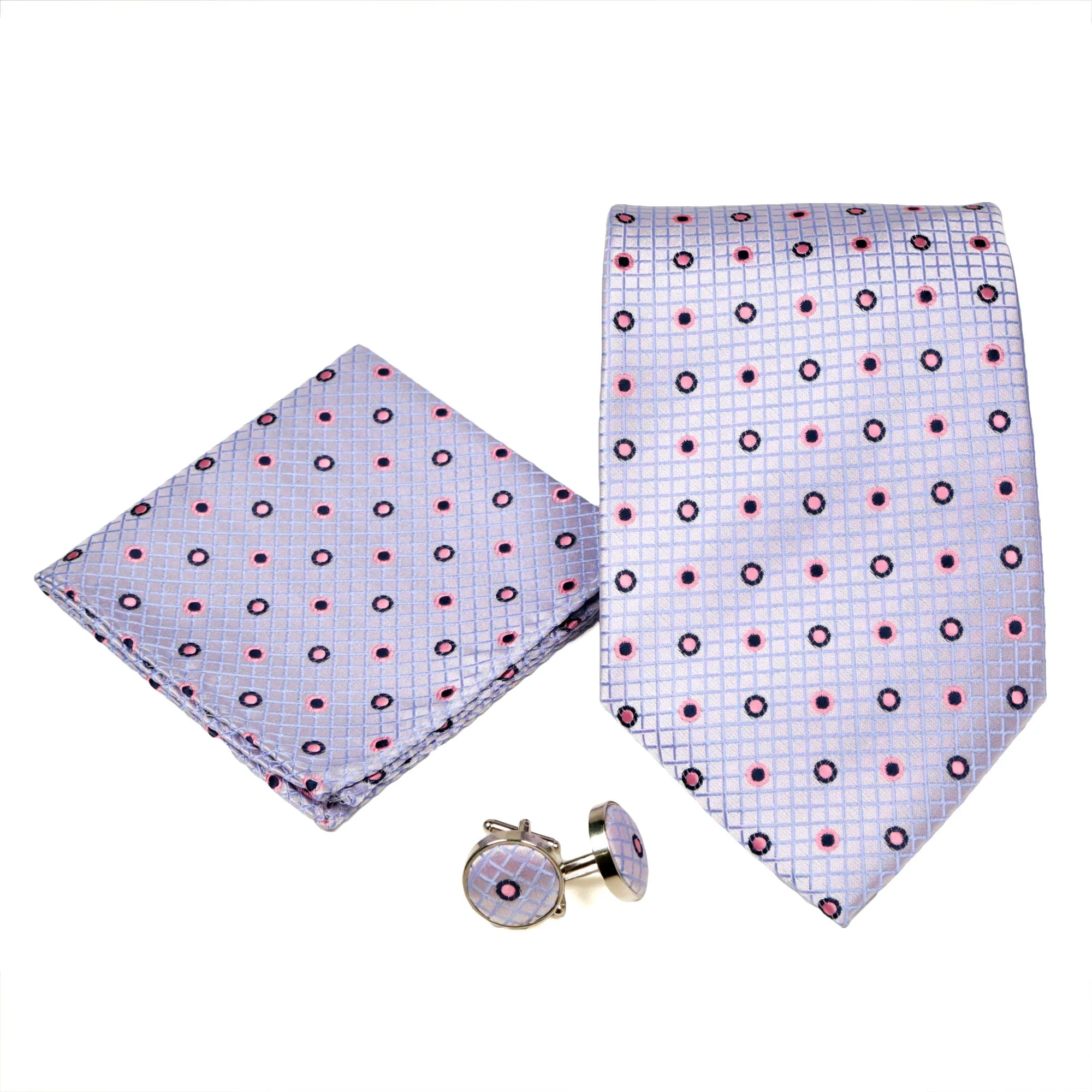 Men's Purple Geometric Grid Pattern Design 4-pc Necktie Box Set