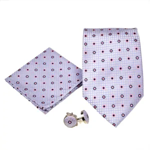 Men's Purple Geometric Grid Pattern Design 4-pc Necktie Box Set