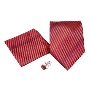 Men's Red-Black Geometric Pattern Design 4-pc Necktie Box Set