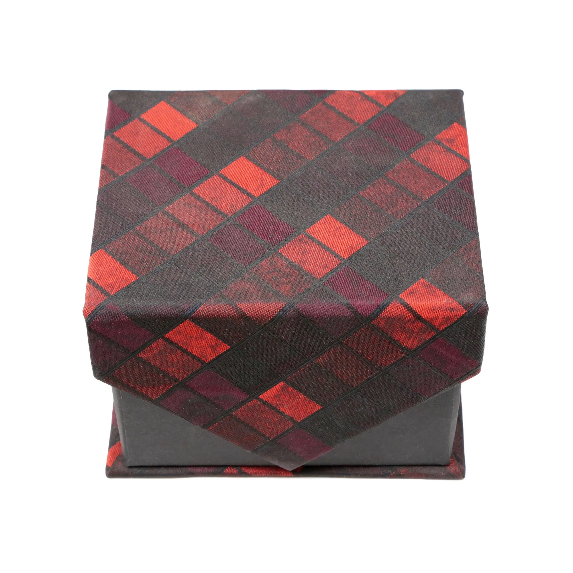 Men's Red/Black Square Geometric Pattern Design 4-pc Necktie Box Set