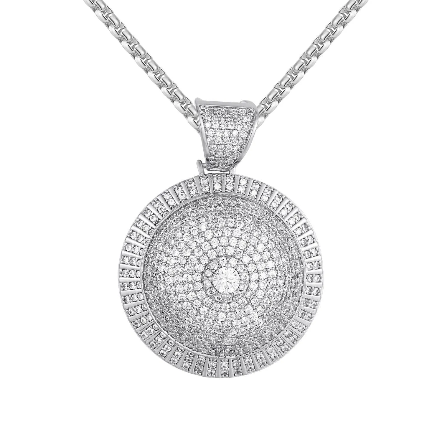 Men's Solitaire 3D  Circle mini Medallion Pendant Chain