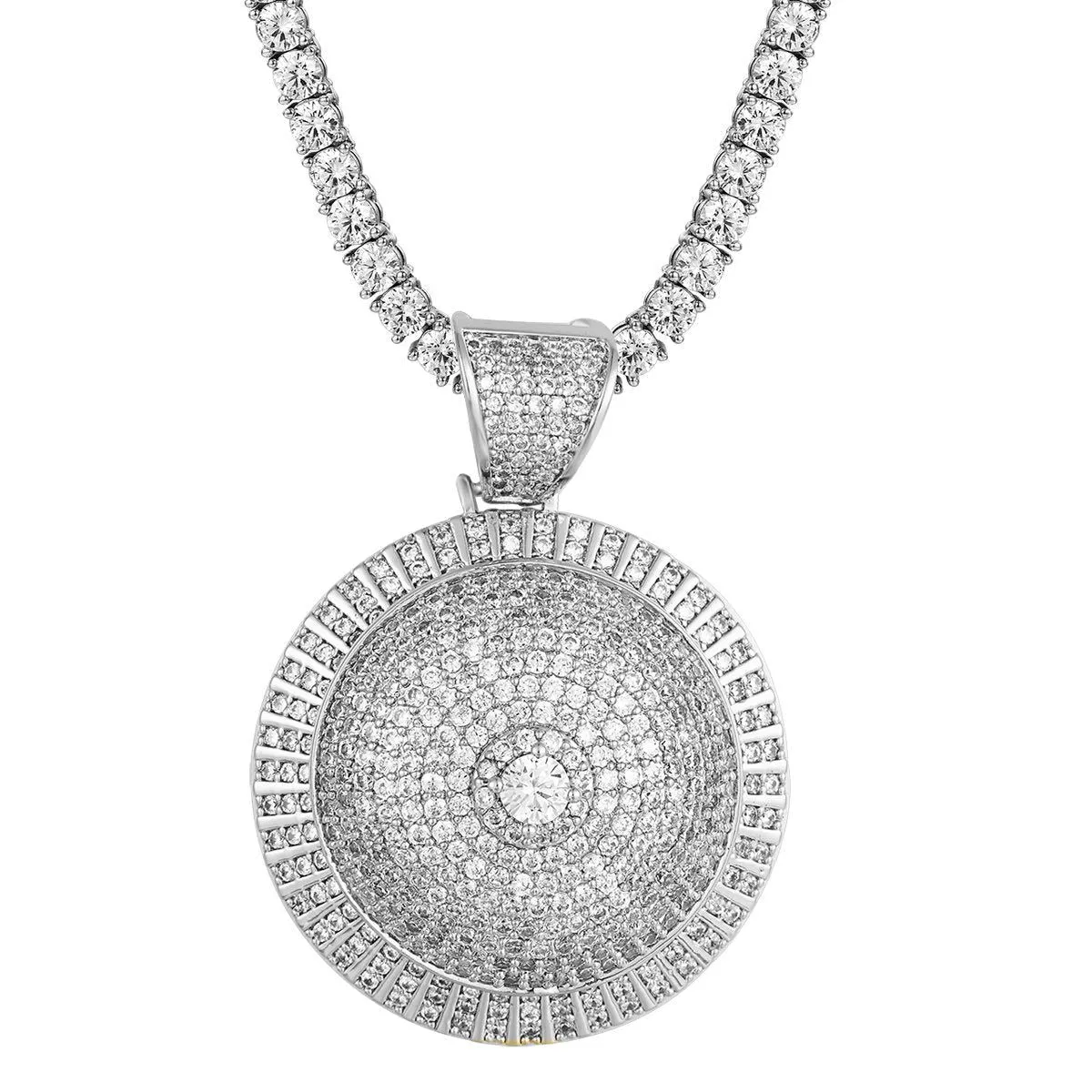 Men's Solitaire 3D  Circle mini Medallion Pendant Chain