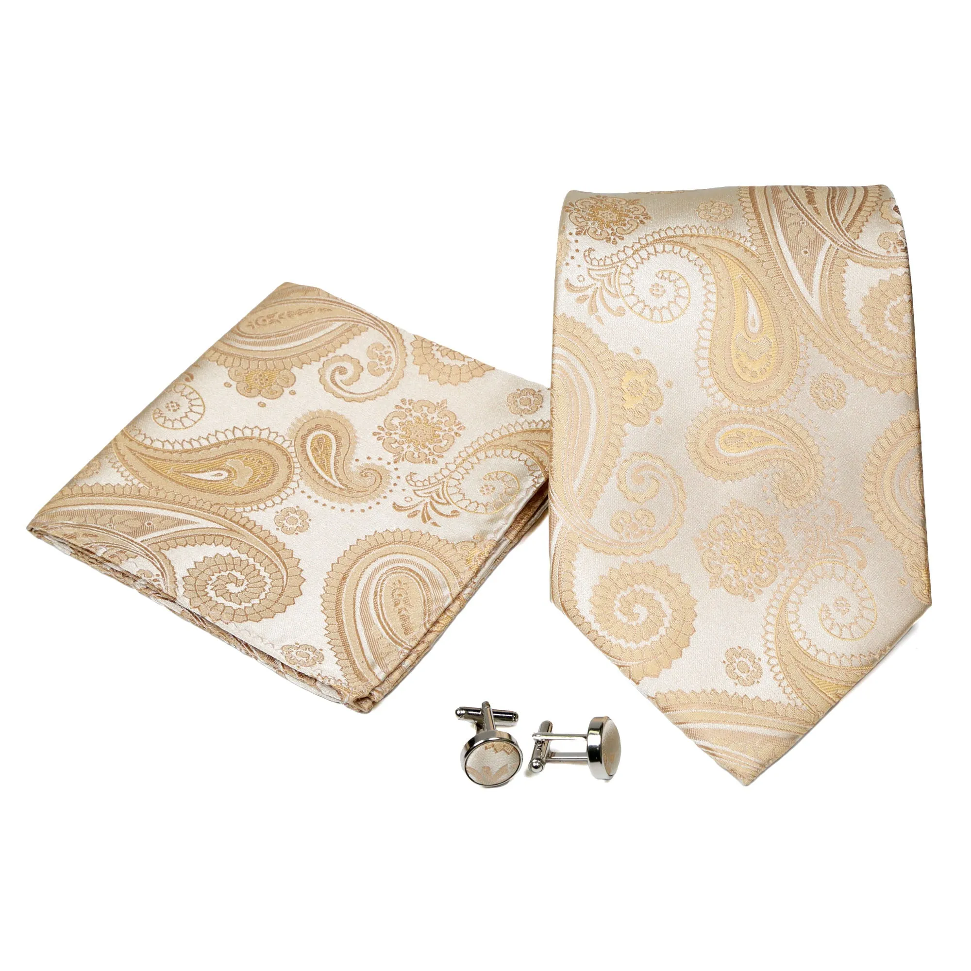 Men's Tan Paisley Pattern Design 4-pc Necktie Box Set