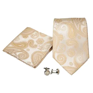 Men's Tan Paisley Pattern Design 4-pc Necktie Box Set