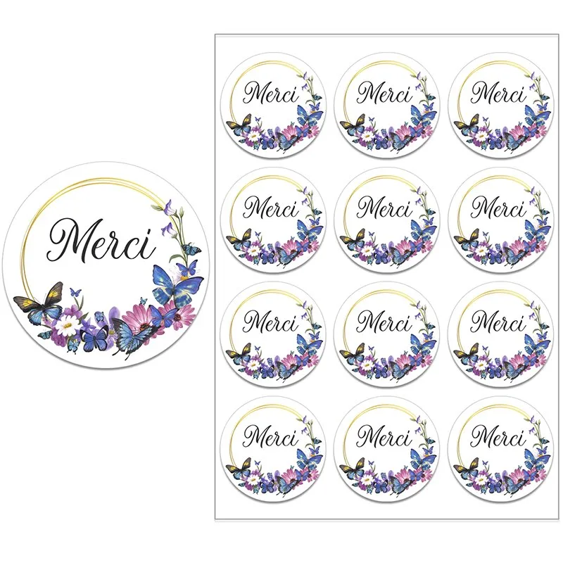 Merci Stickers Labels for Parties Wedding Small Business Stickers Packaging Seal Labels Thank You Stickers Baking Gift Bag