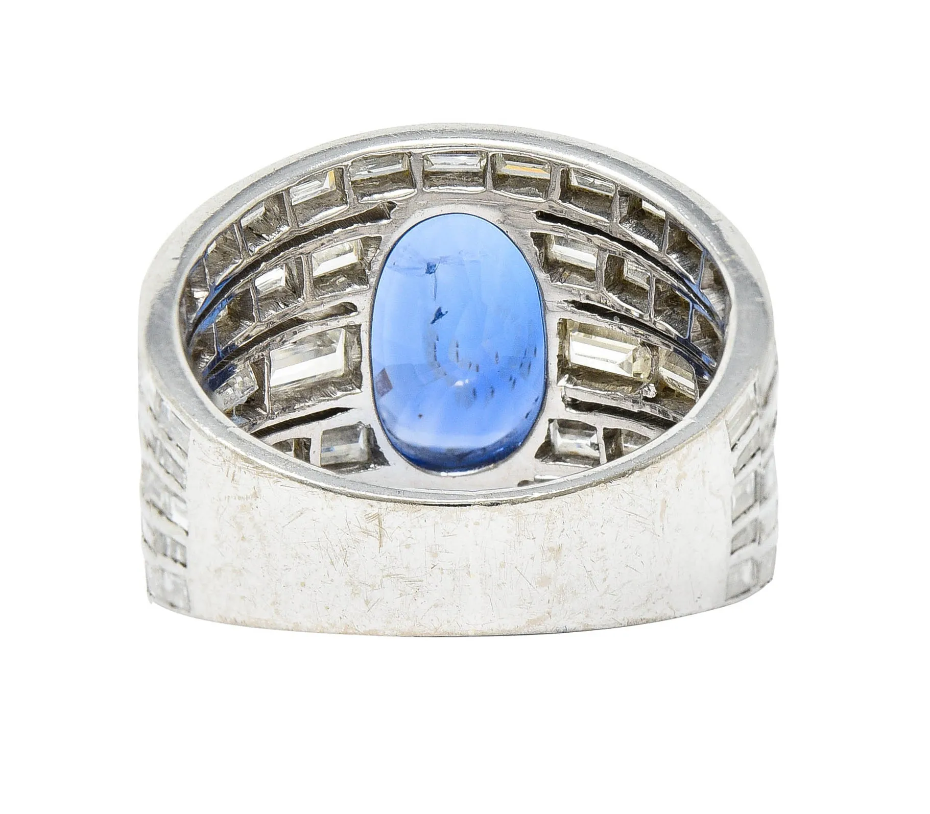 Mid-Century 6.90 CTW No Heat Ceylon Sapphire Diamond 18 Karat White Gold Band Vintage Ring GIA