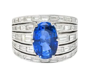 Mid-Century 6.90 CTW No Heat Ceylon Sapphire Diamond 18 Karat White Gold Band Vintage Ring GIA