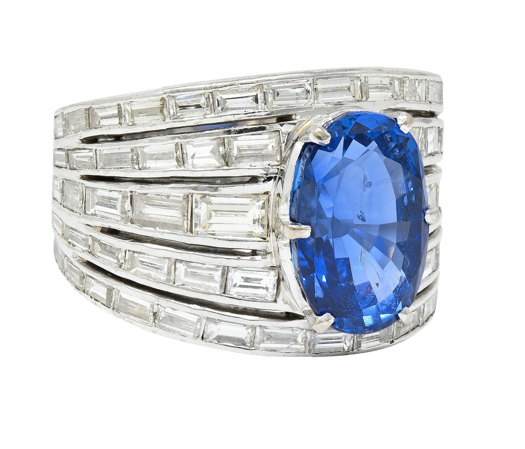Mid-Century 6.90 CTW No Heat Ceylon Sapphire Diamond 18 Karat White Gold Band Vintage Ring GIA