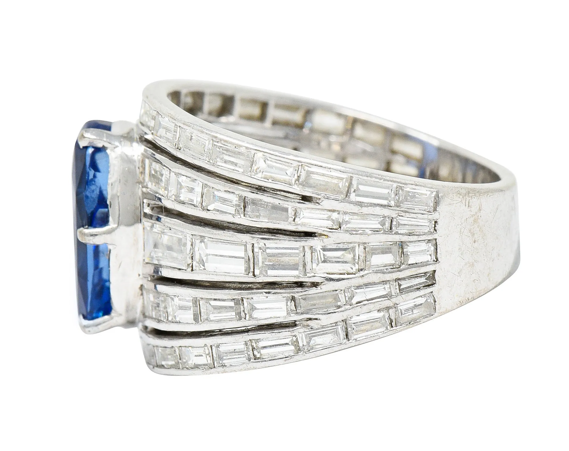 Mid-Century 6.90 CTW No Heat Ceylon Sapphire Diamond 18 Karat White Gold Band Vintage Ring GIA