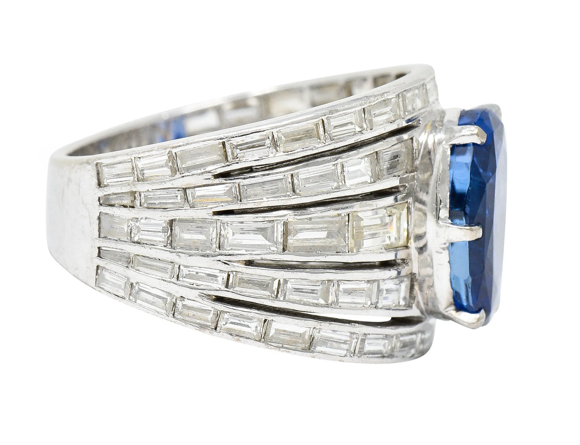 Mid-Century 6.90 CTW No Heat Ceylon Sapphire Diamond 18 Karat White Gold Band Vintage Ring GIA
