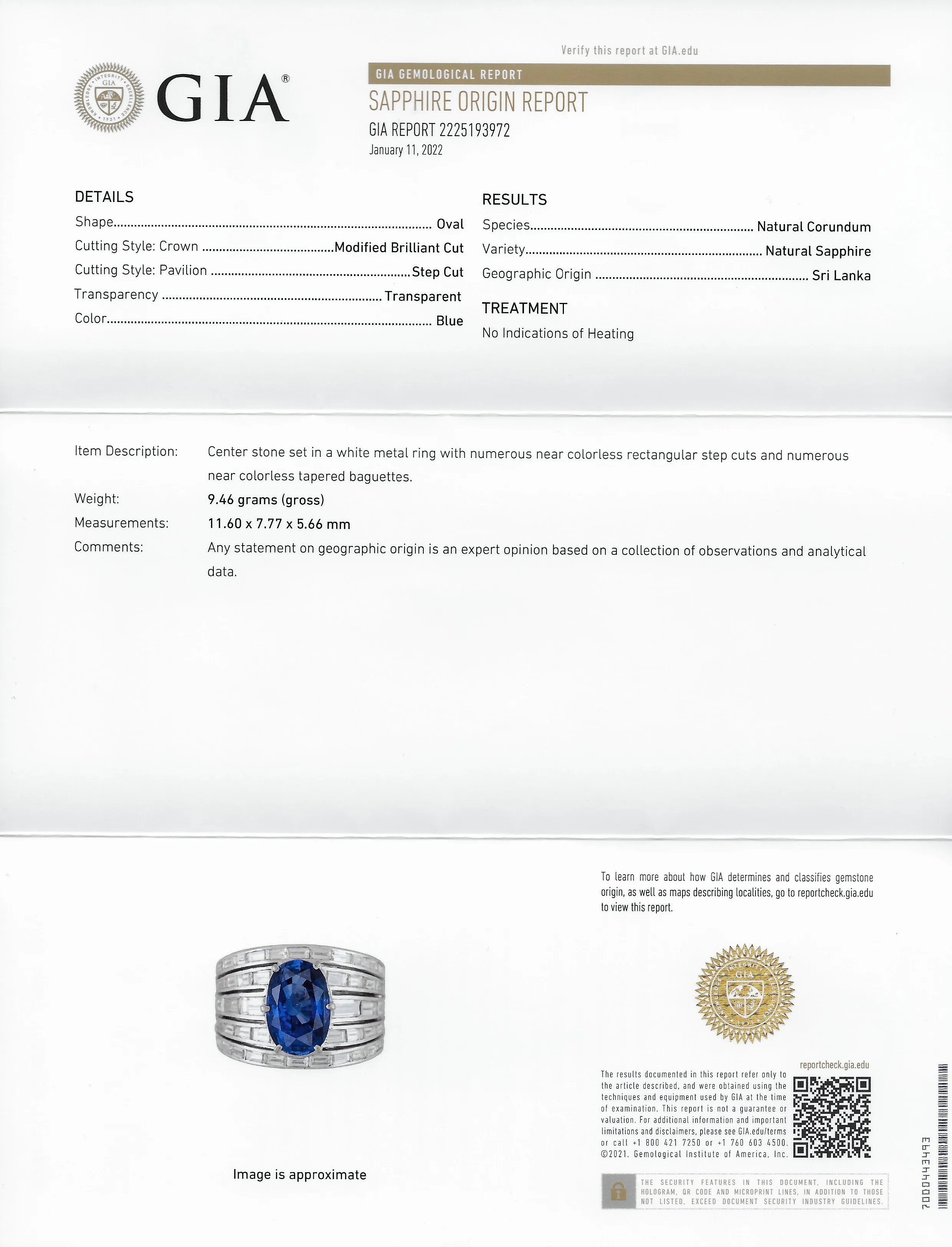 Mid-Century 6.90 CTW No Heat Ceylon Sapphire Diamond 18 Karat White Gold Band Vintage Ring GIA