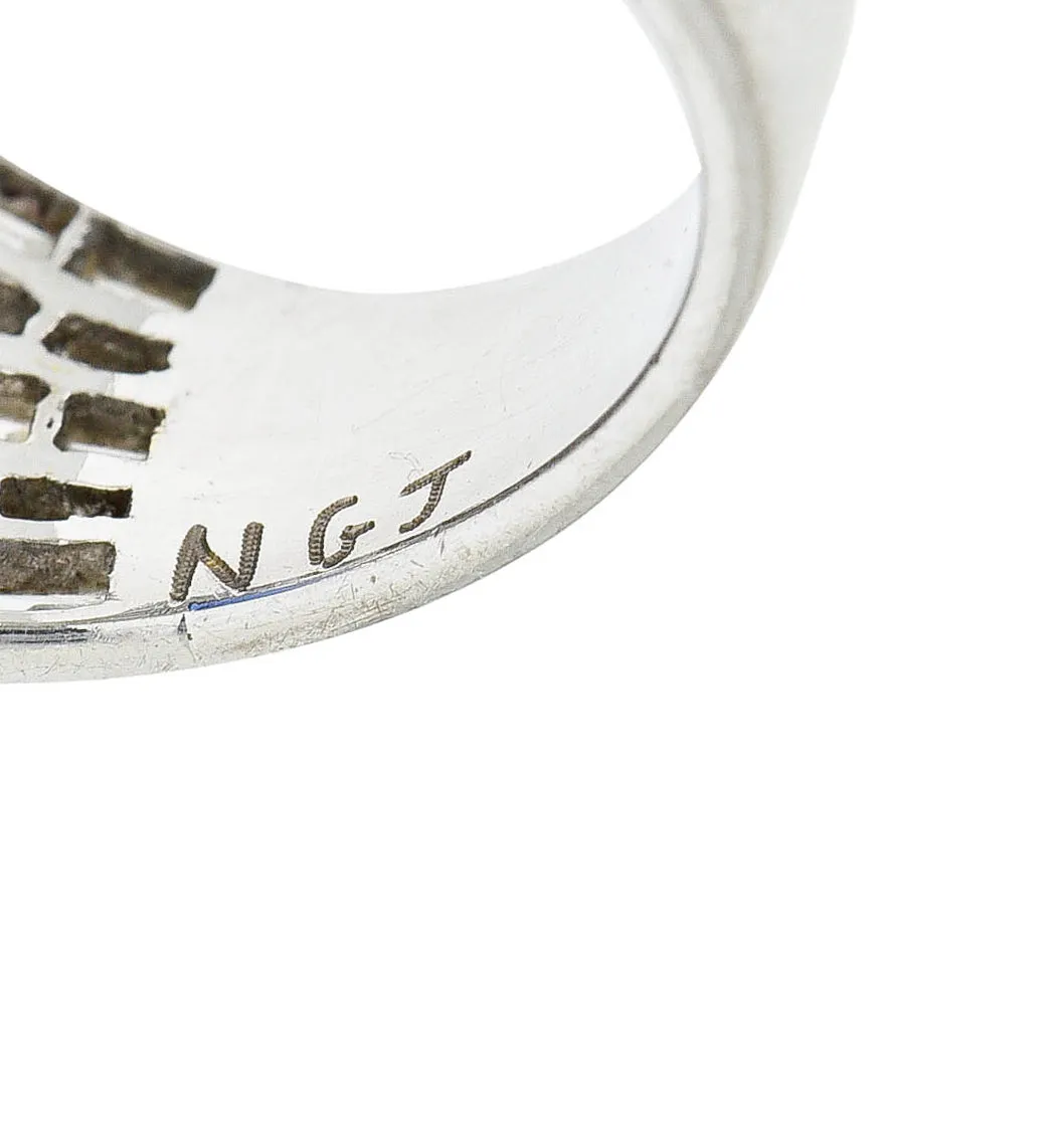 Mid-Century 6.90 CTW No Heat Ceylon Sapphire Diamond 18 Karat White Gold Band Vintage Ring GIA
