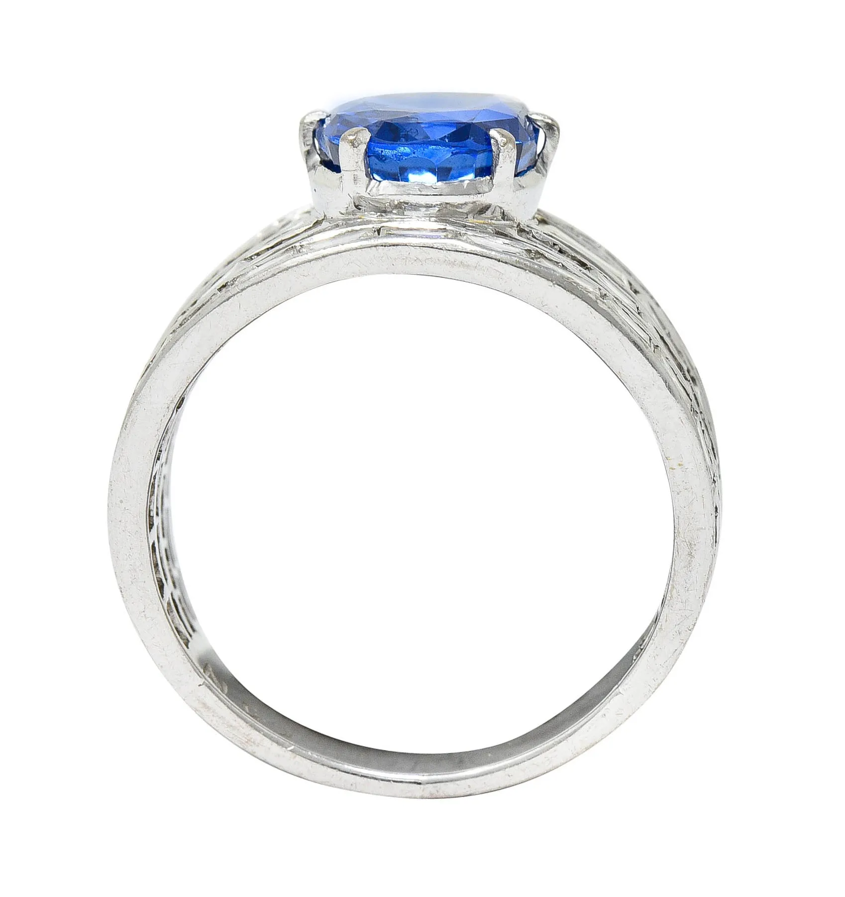 Mid-Century 6.90 CTW No Heat Ceylon Sapphire Diamond 18 Karat White Gold Band Vintage Ring GIA