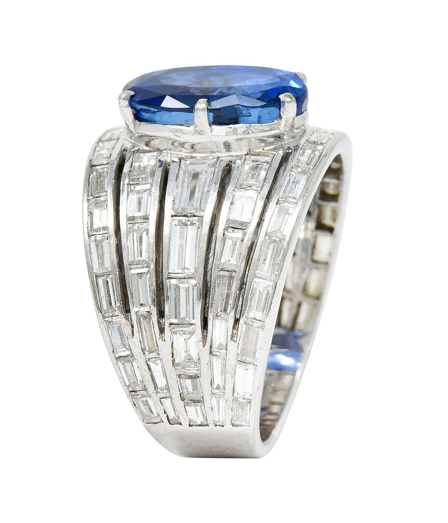 Mid-Century 6.90 CTW No Heat Ceylon Sapphire Diamond 18 Karat White Gold Band Vintage Ring GIA