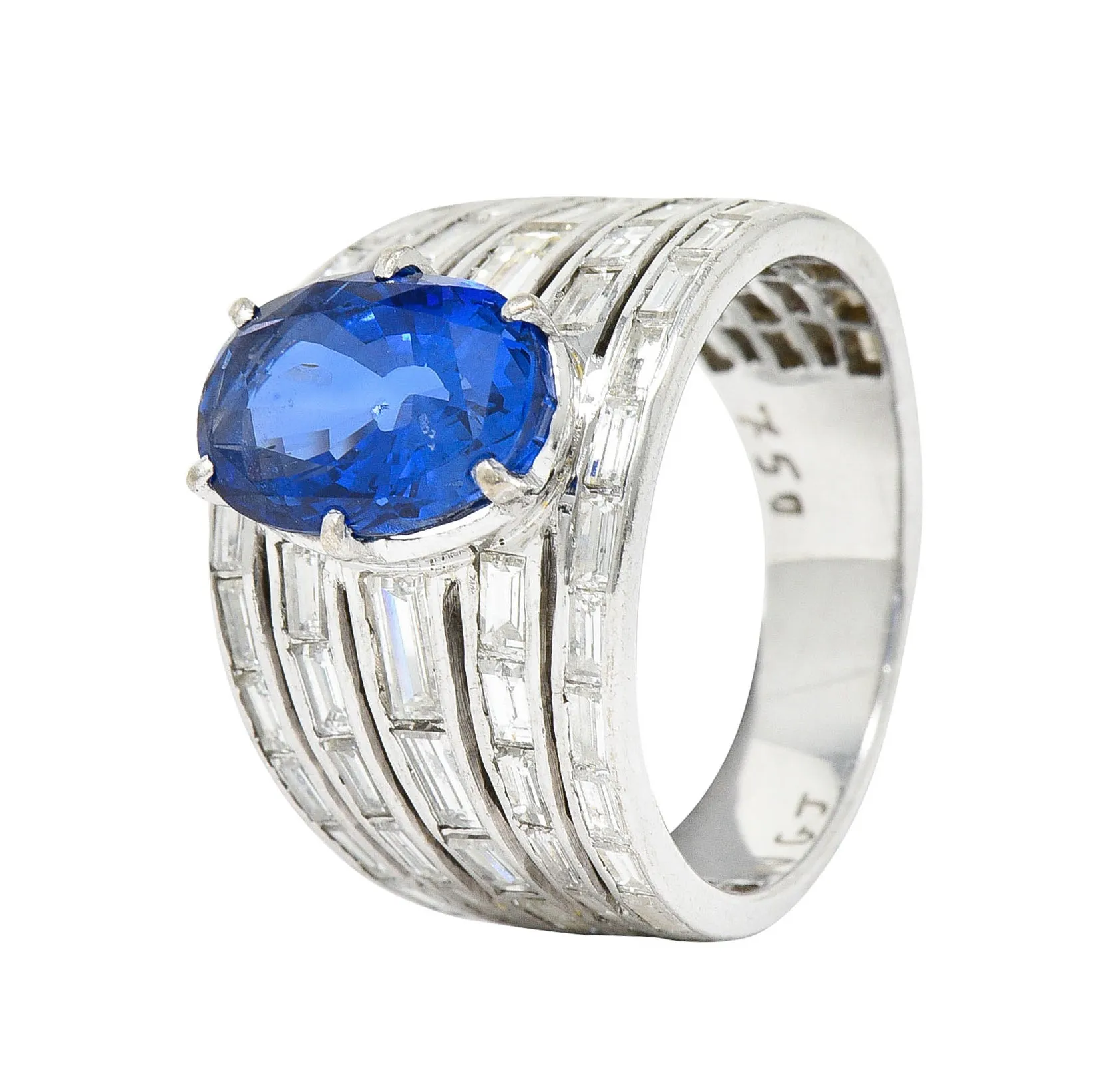 Mid-Century 6.90 CTW No Heat Ceylon Sapphire Diamond 18 Karat White Gold Band Vintage Ring GIA