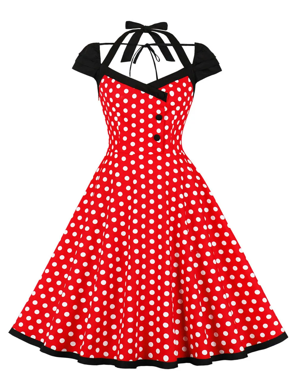 Minnie 1950s Polka Dot Cap Sleeve Vintage Swing Dress