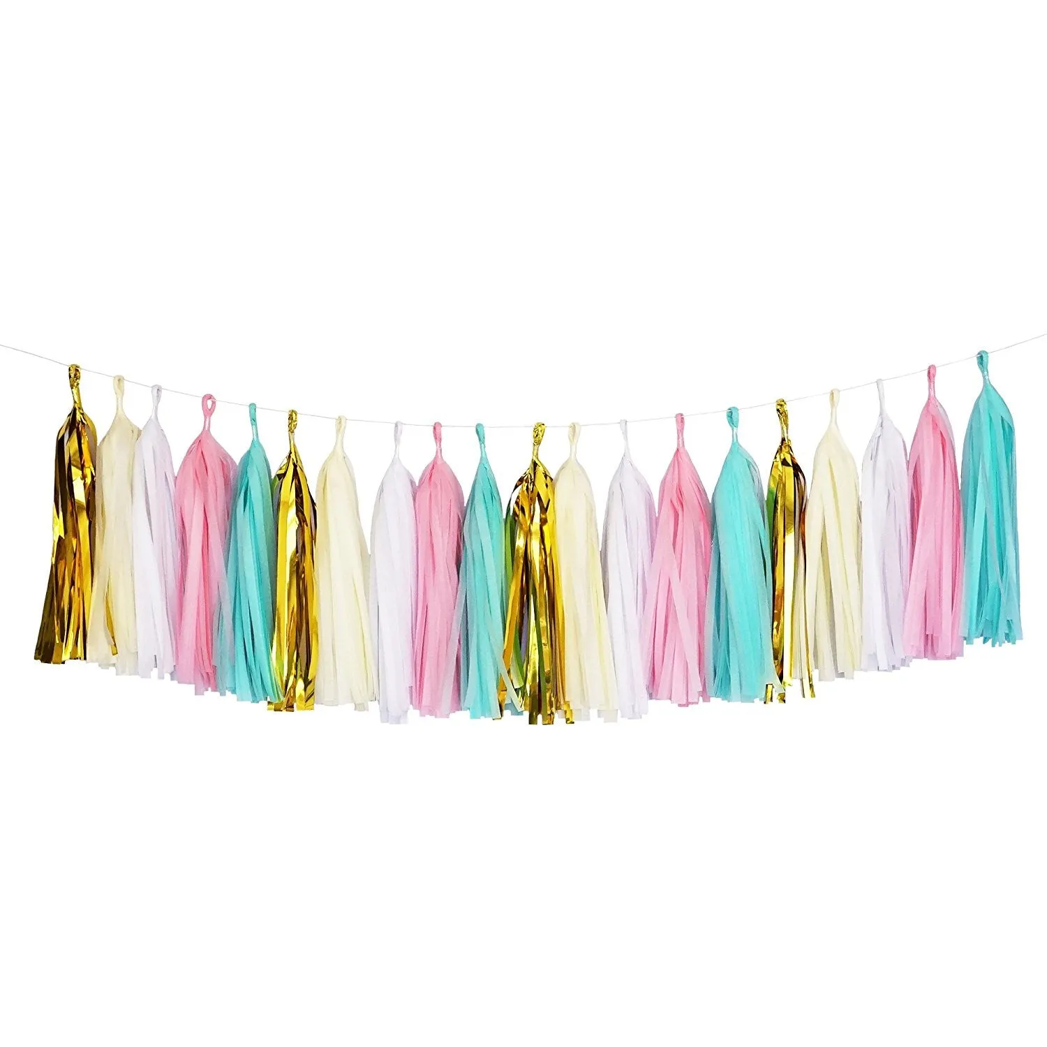 Mint and Pink White and Gold Tassel Garland Banner Party Decoration Wedding