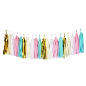 Mint and Pink White and Gold Tassel Garland Banner Party Decoration Wedding