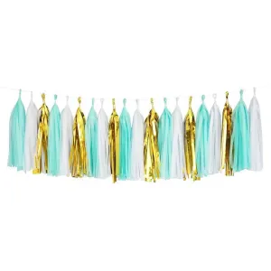 Mint White Mylar Metallic Gold Tassel Garland Banner Party Decoration Wedding Paper Garland