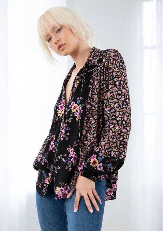Mixed Challis Print Top