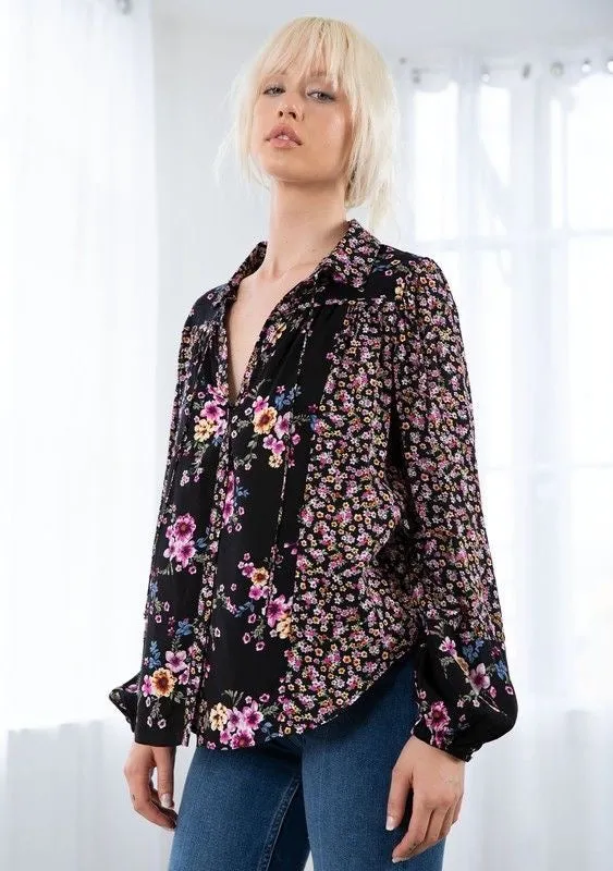 Mixed Challis Print Top